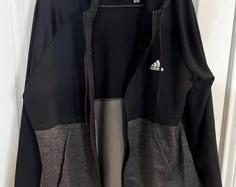 Sudadera con capucha y cremallera completa Adidas / Chaqueta deportiva negra y gris XL para hombre