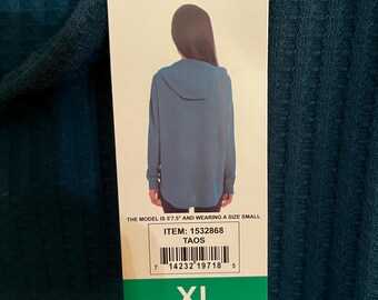 Turquoise Waffle Knit Hoodie - Women's XL Lightweight Hooded Top, NWT
