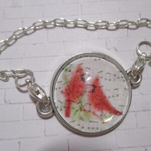 Red Cardinals with Notes Silver Bracelet - Interchangeable Bracelet
