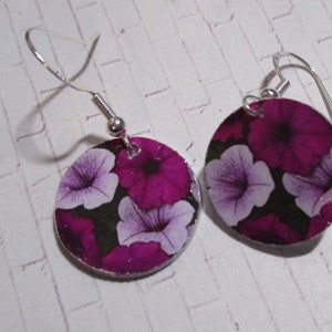 Purple Petunias Aluminum Earrings