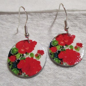 Red Geraniums Aluminum Earrings