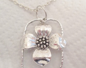 Dogwood Flower Silver Pendant