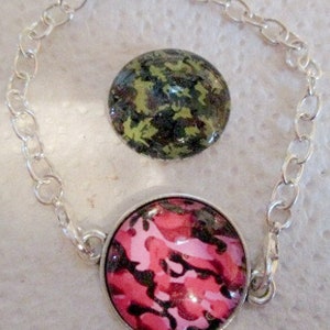 Pink, Green, Blue, or Desert Brown Camouflage Silver  Bracelet - Interchangeable Bracelet - one item
