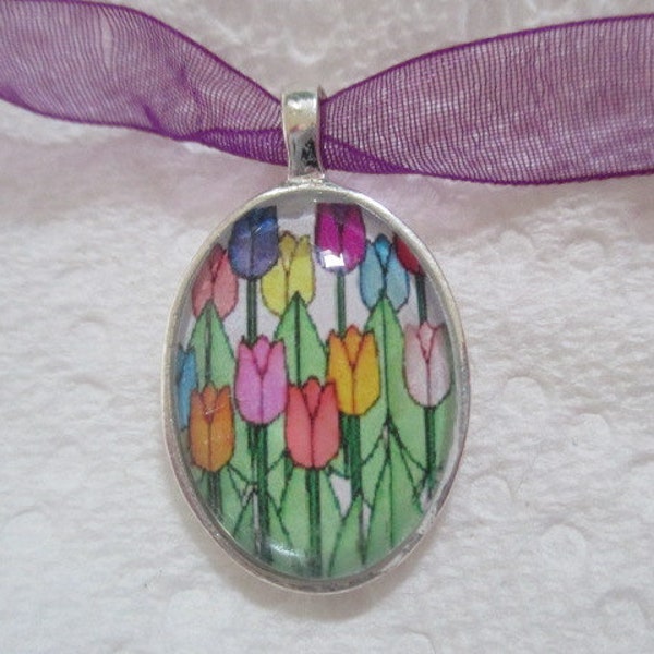 Tulip Glass Silver Pendant