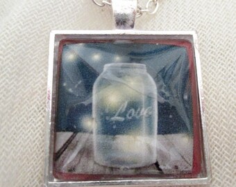 Fireflies in Love Bottle Glass Silver Pendant