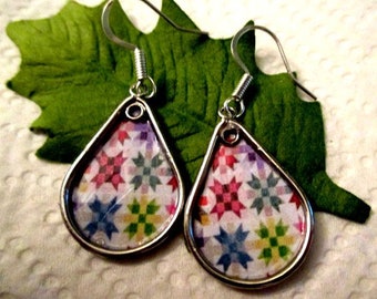 Paper Earrings - Multicolor Quilt with Silver - paper jewelry