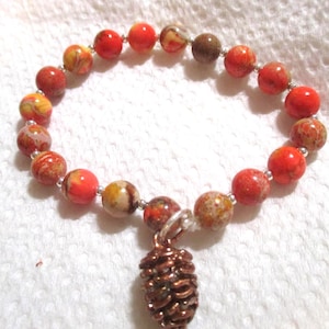 Autumn Colors Ceramic Beaded Bracelet with Pine Cone