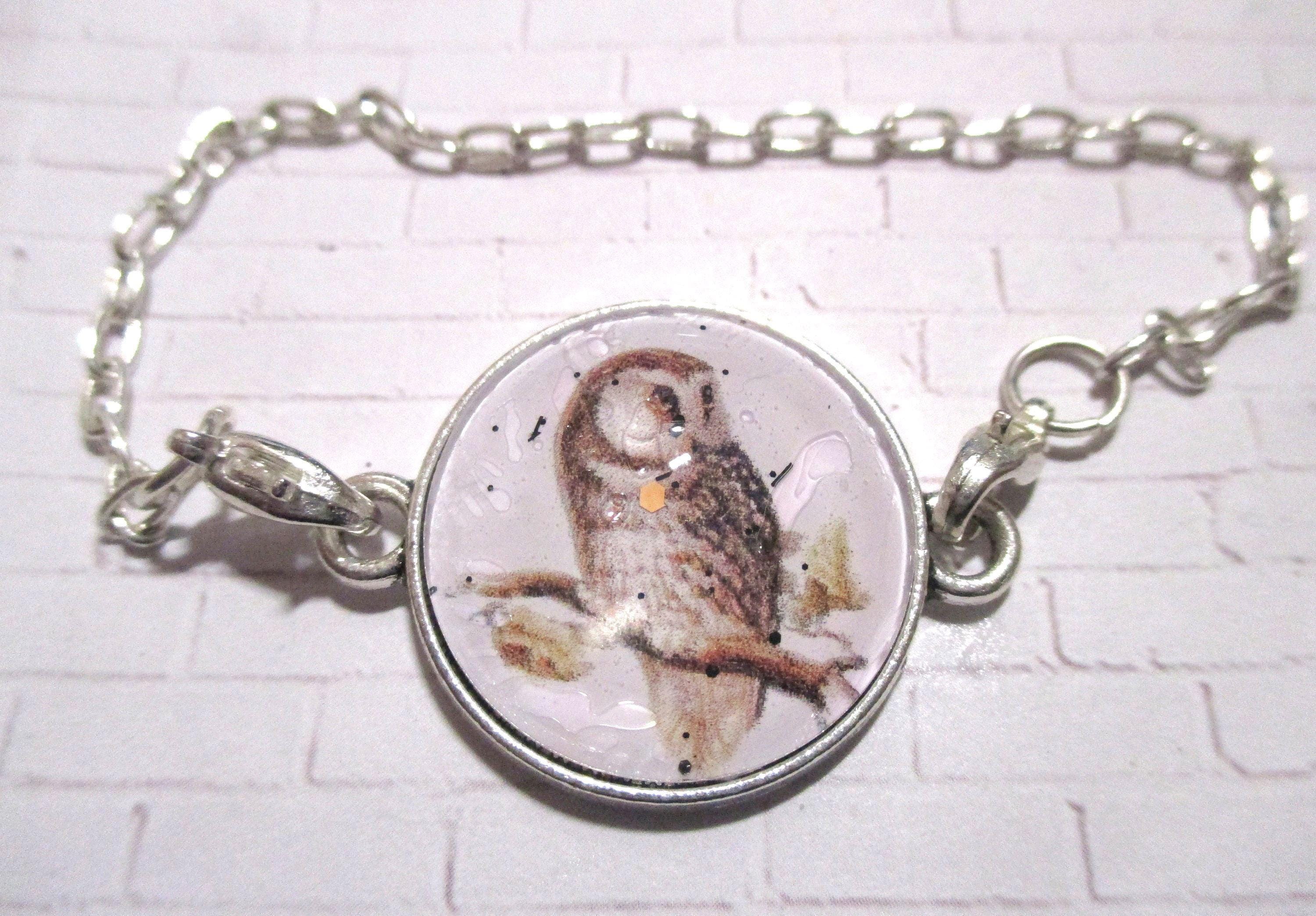 Brown Barn Owl Silver Bracelet - Interchangeable Bracelet