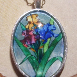 Colorful Iris Glass Silver Pendant
