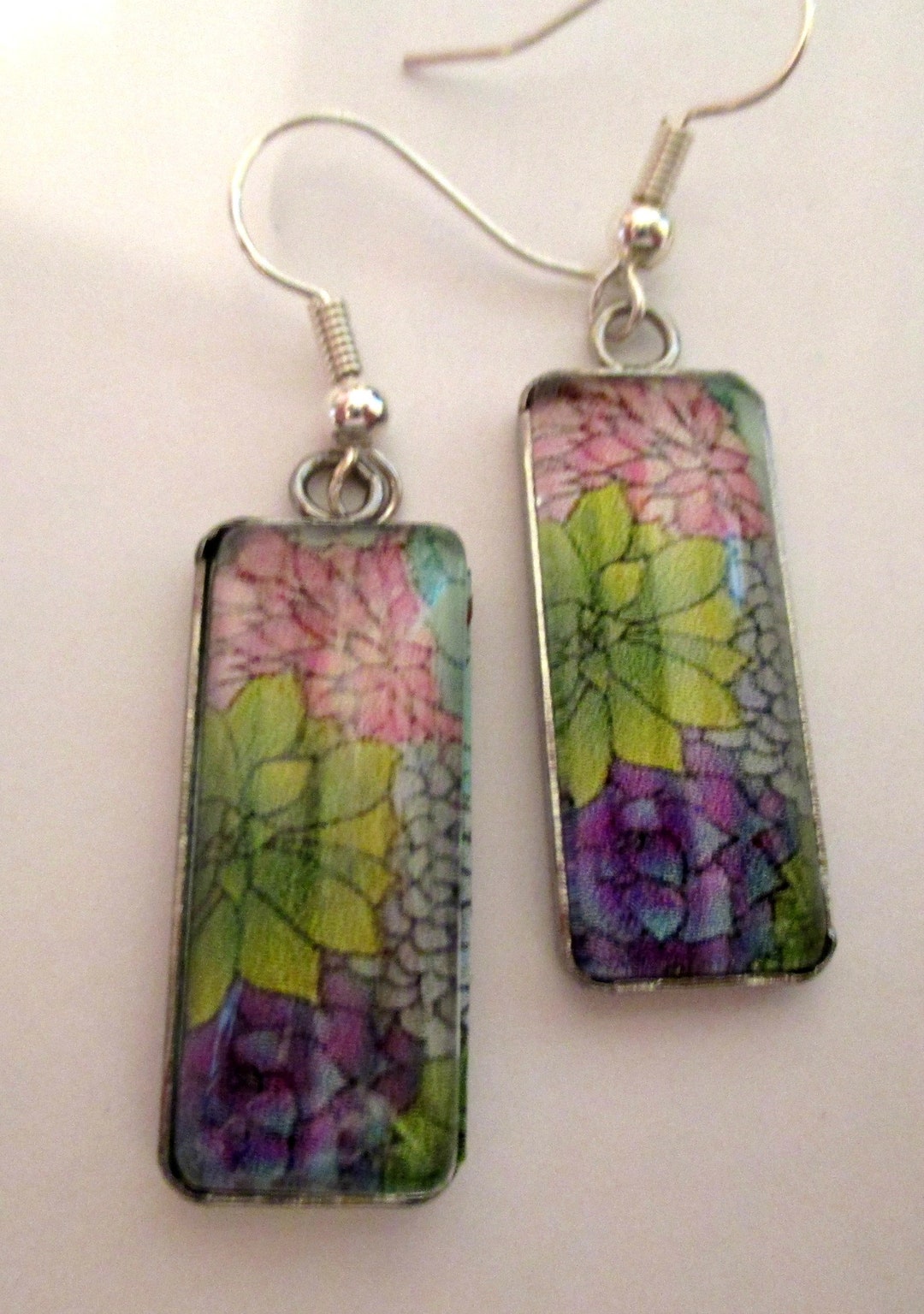 Colorful Succulents cactus Glass Rectangle Earrings - Etsy