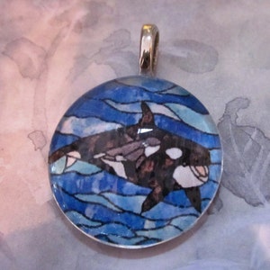 Orca Whale Silver Glass Silver Pendant