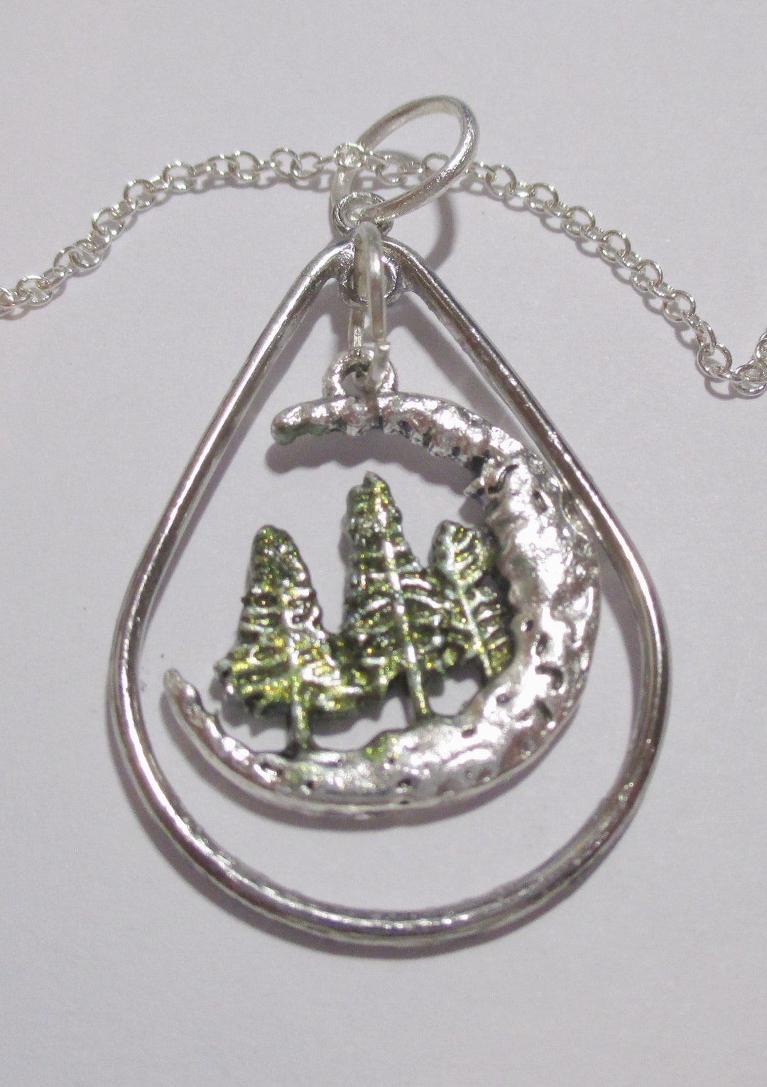 Trees With Crescent Moon Silver Pendant With or Without Chain - Etsy