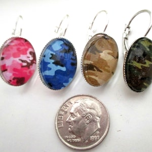 Camouflage Earrings - Pink, Blue, Desert or Green Glass Earrings - one item