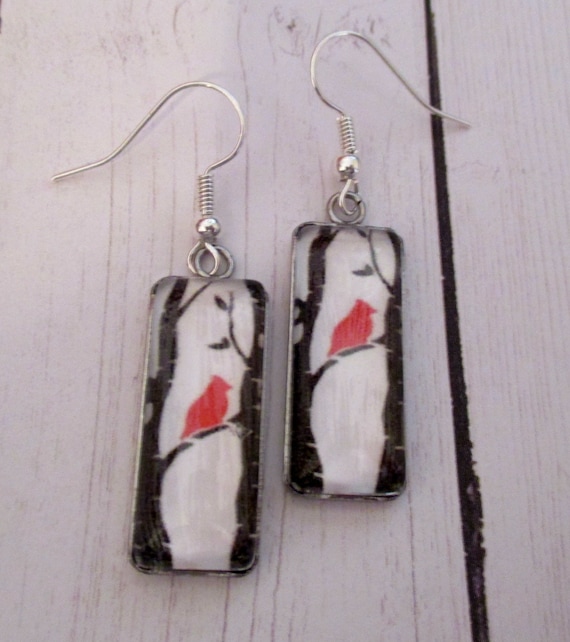 Tree in Rectangle w/Cardinal Earrings Tree in Rectangle w/Cardinal Earrings
