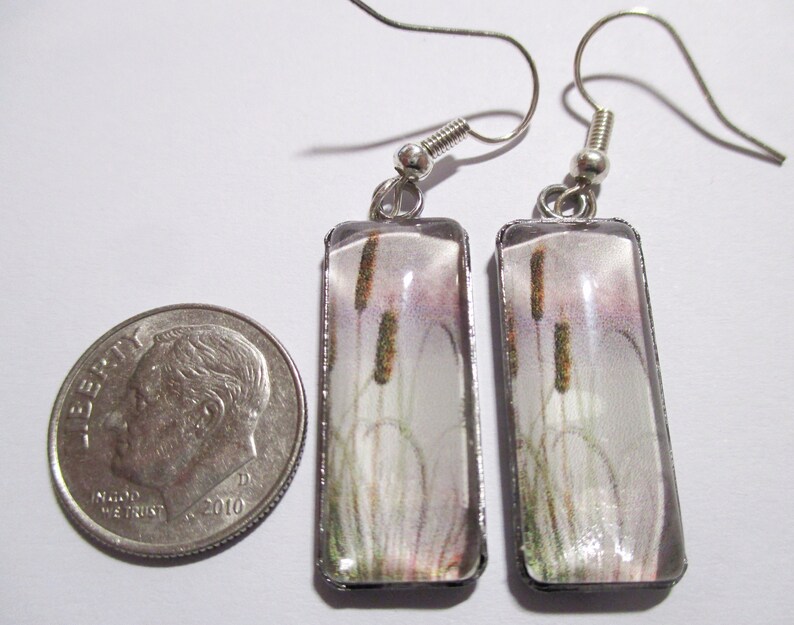 Cattails Glass Rectangle Earrings