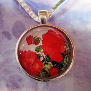 Red Geranium Glass Silver Pendant image 1