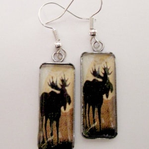 Moose Glass Rectangle Earrings