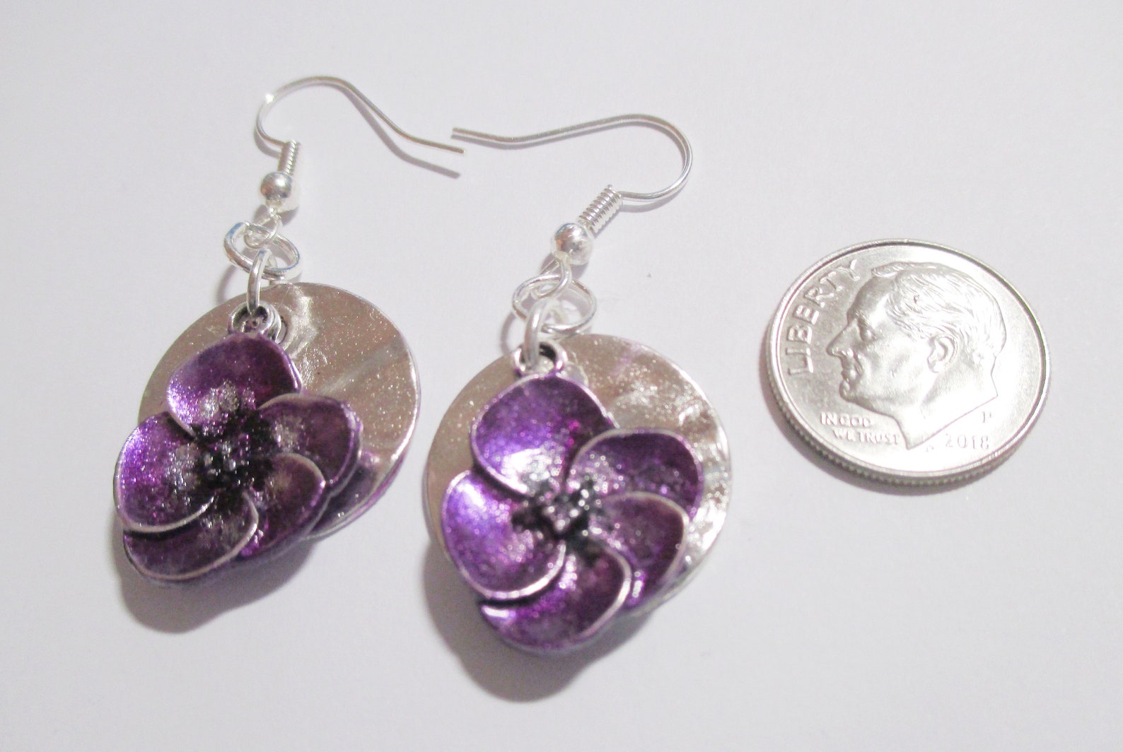 Pretty Purple Pansy and Silver Earrings Etsy