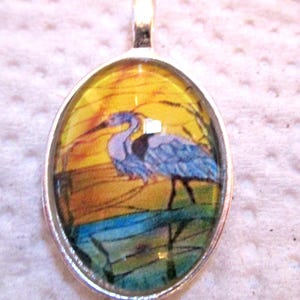 Blue Heron Glass Silver Pendant
