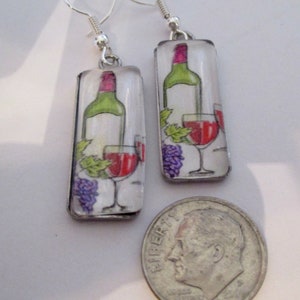 Wine Bottle with Wineglass Glass Rectangle Earrings image 2