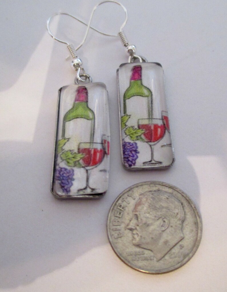 Wine Bottle with Wineglass Glass Rectangle Earrings image 2