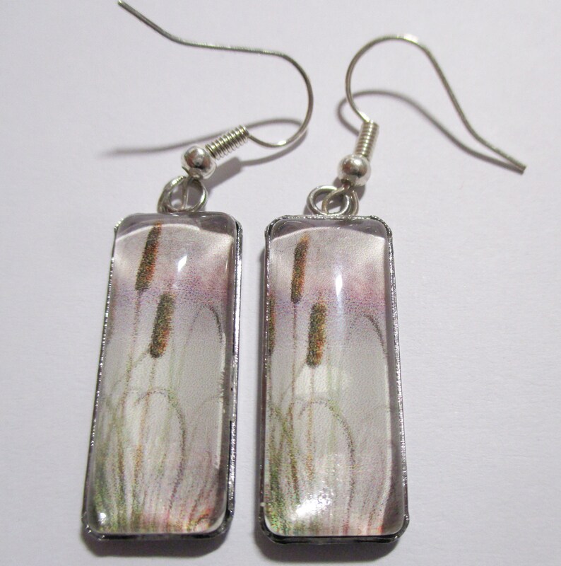 Cattails Glass Rectangle Earrings