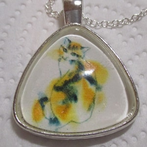 Calico Cat Glass Silver Pendant