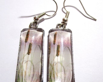 Cattails Glass Rectangle Earrings