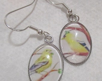 Goldfinch Pair Mismatched Glass Silver Earrings
