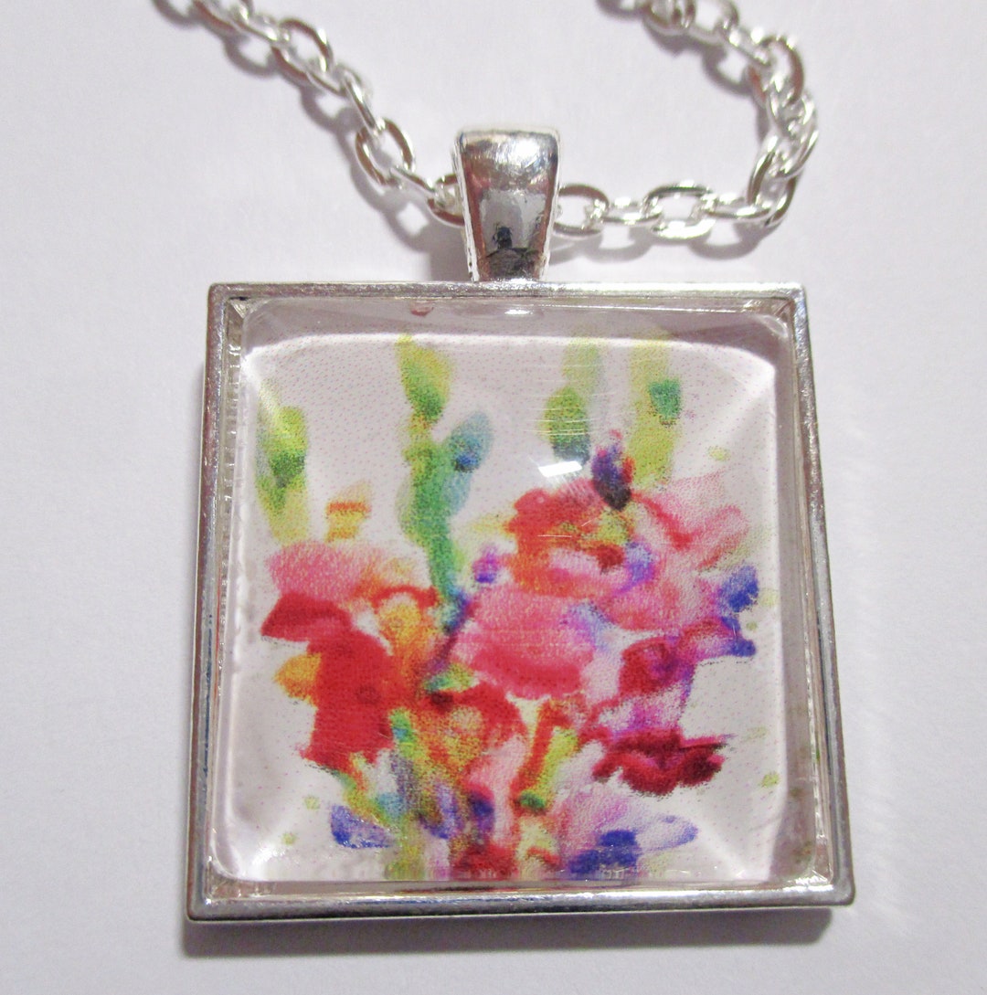 Watercolor Gladiolas Glass Silver Pendant - Etsy