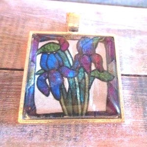 Blue and Purple Iris Glass Silver Pendant