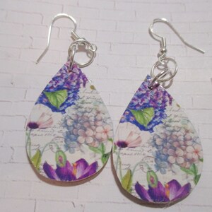 Hydrangea Teardrop Wood Earrings