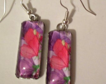 Sweet Peas Glass Rectangle Earrings