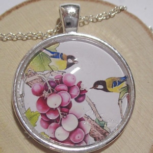 Curious Chickadees Glass Silver Pendant