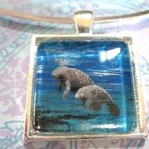 Manatee Silver Glass Silver Pendant