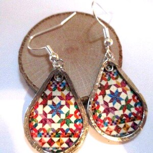 Paper Earrings - Quilt with Silver - paper jewelry image 1