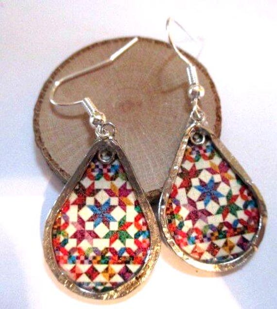 Paper Earrings - Quilt with Silver - paper jewelry