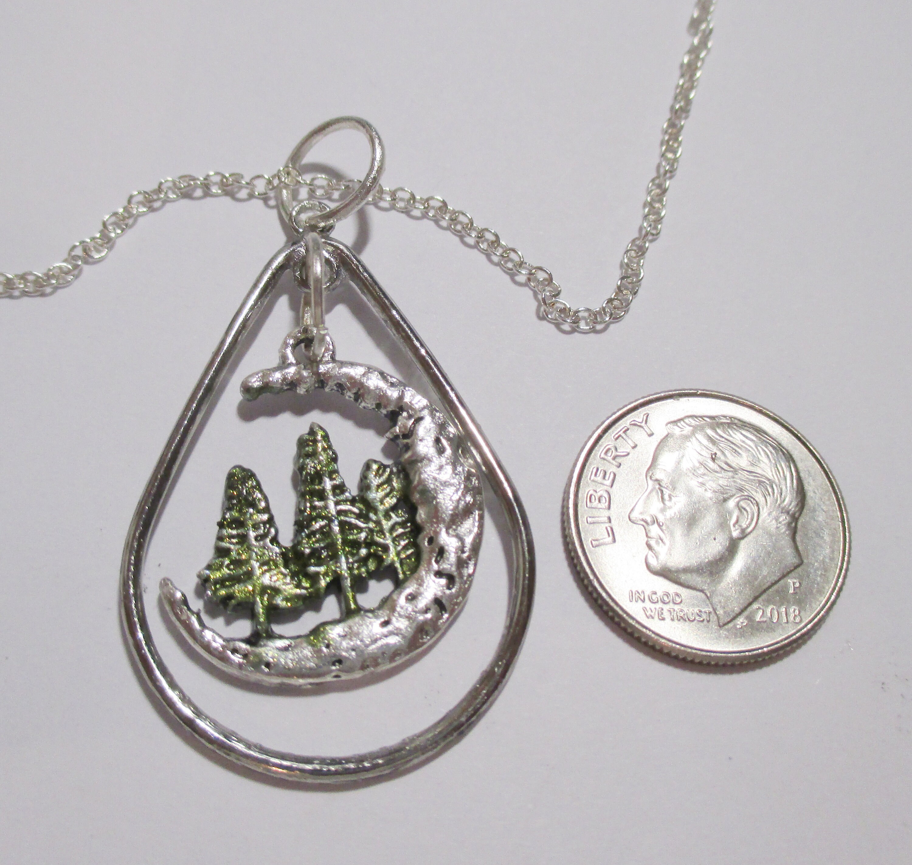 Trees With Crescent Moon Silver Pendant With or Without Chain - Etsy