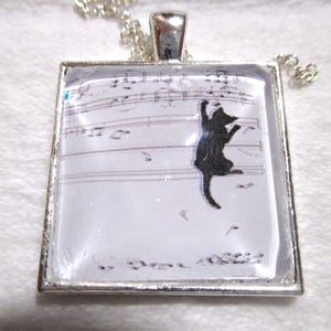 Cats with Musical Notes Glass Silver Pendant