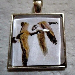 Canadian Geese Glass Silver Pendant