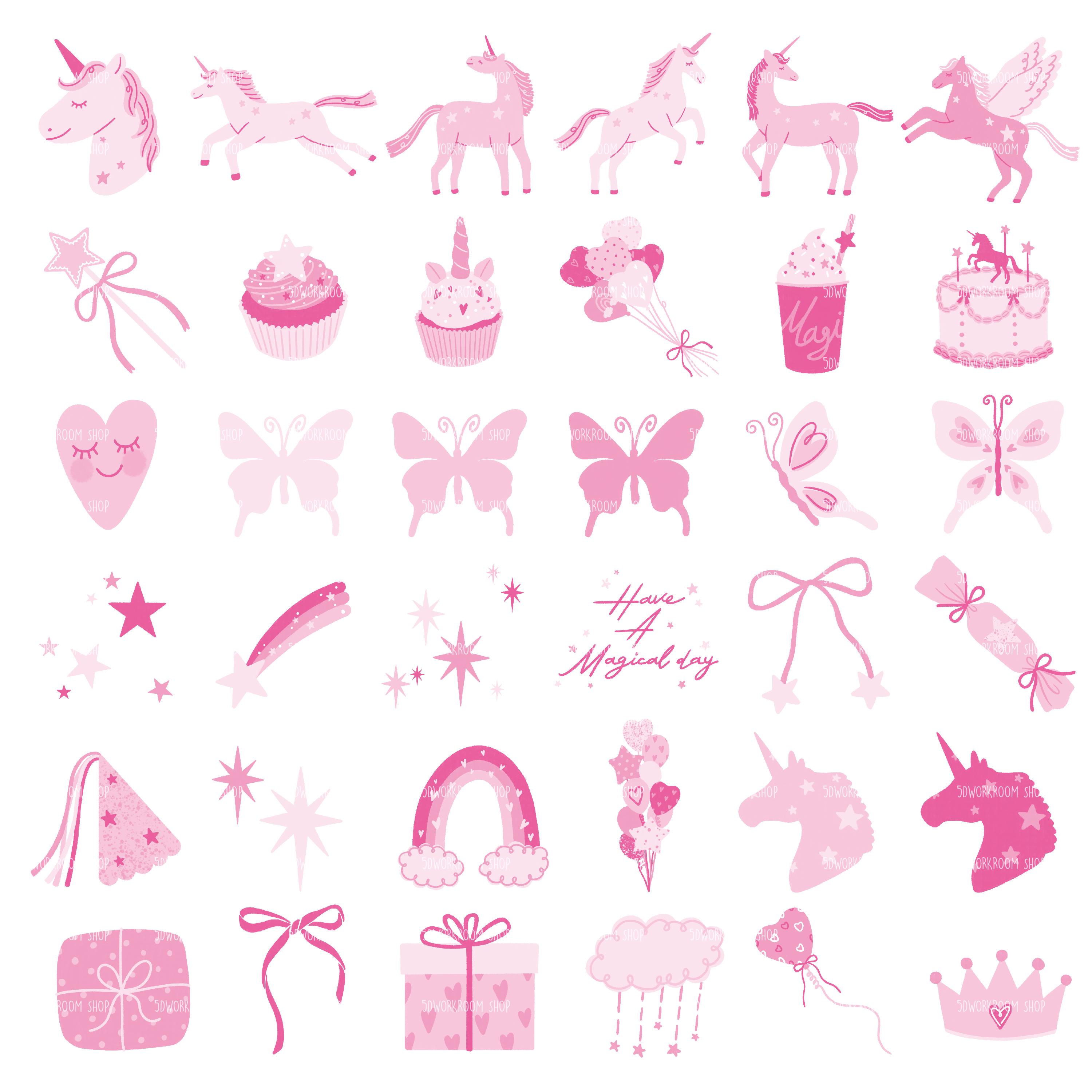 Unicorn Party Clipart Bundle, Pink Magical Birthday PNG, Girls ...