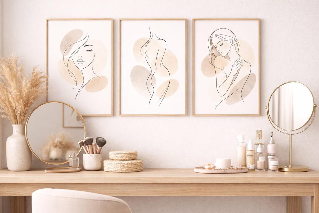 Minimalist Woman Line Art | Abstract Female Body Set of 3 | Neutral ...