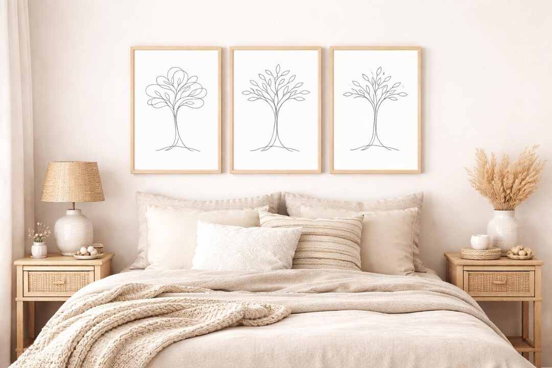Minimalist Tree Line Art Set of 3 | Black and White Nature Prints ...