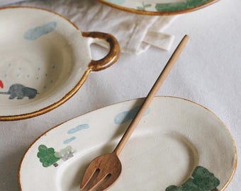 Hand Painted Ceramic Plate, Kids Drawing Inspired Ceramic, Hand-painted Ceramics, Whimsical Illustrated Pottery Gift