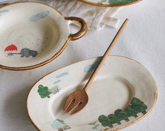 Hand Painted Ceramic Plate, Kids Drawing Inspired Pottery, Whimsical Storybook Plate, Illustrated Handmade Gift for Family