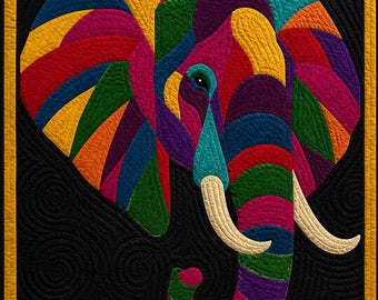 Elephant Quilt Pattern PDF, Animal Patchwork Pattern, Applique and Collage, Quilt Sewing Pattern, Quilt for beginner