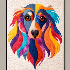 Modello PDF per trapunta Boho con cane, applicazione a forma di cane, trapunta geometrica moderna, arazzo patchwork, modello per trapunta fai da te, modello per cucito.