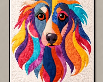 Boho Dog Quilt Pattern PDF, Applique Dog, Modern Geometric Quilt, Patchwork Wall Hanging, DIY Quilt Pattern, Sewing Quilt Pattern.