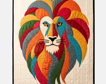 Lion Head Pattern PDF | Boho Applique Lion Design | Patchwork Wall Hanging | Quilt Sewing Pattern A4 A2 US Letter