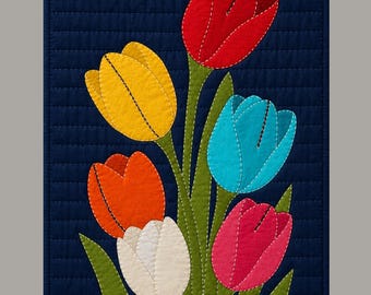 Tulip Garden Quilt Pattern PDF, Spring Tulip Applique & Patchwork Sewing Template, Printable Quilt Design in A0 A2 A4 US Letter.